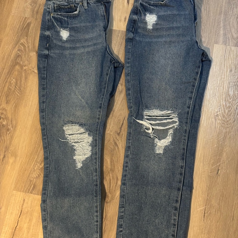 YMI Blue Straight Leg Jeans with Distressed Details